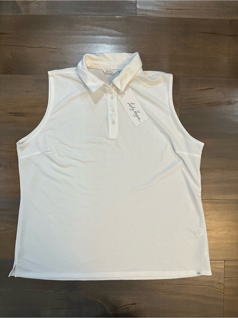 Lady Hagen White Sleeveless Polo Tank with Collar